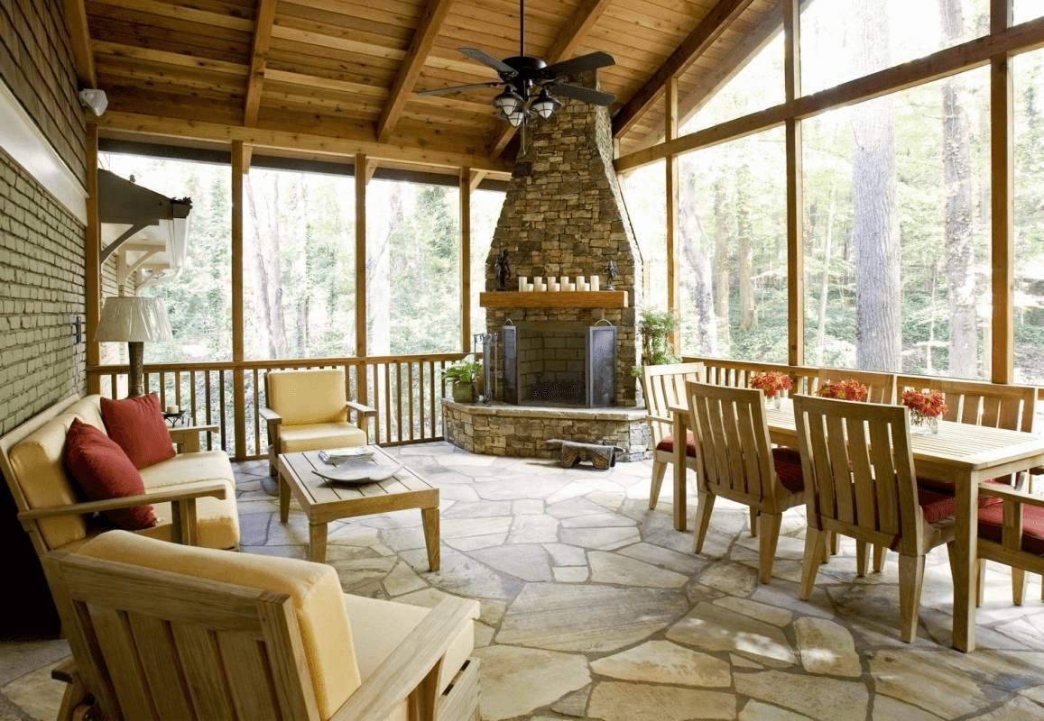 THE SCREENED PORCH DESIGN IDEAS WITH WOODEN TABLE CHAIR SETS