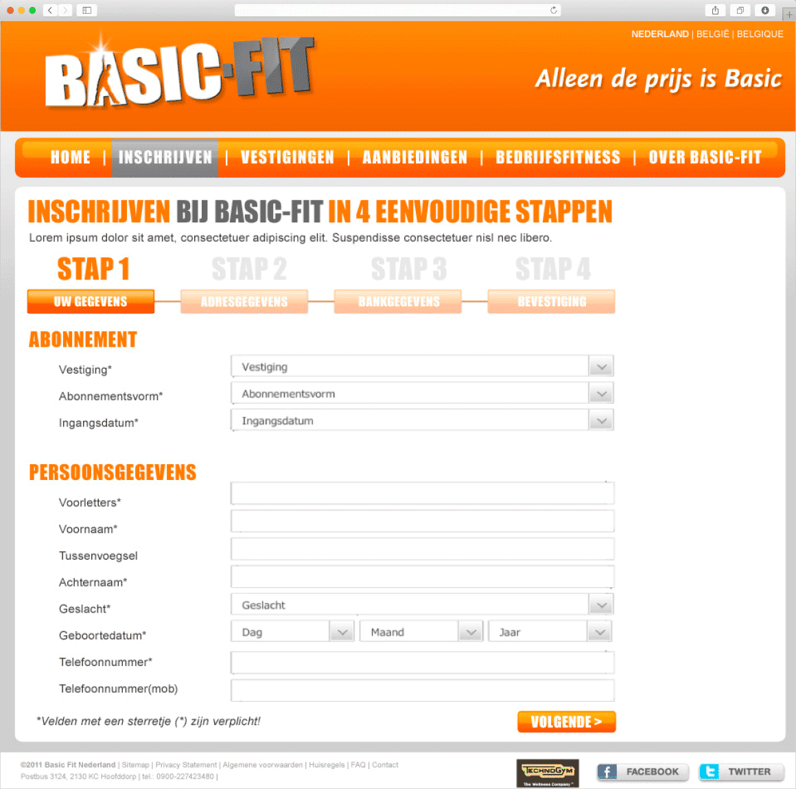 Ontwerp inschrijfformulier website Basic-Fit door Fitbrand