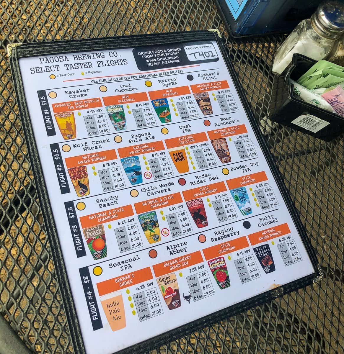 Beer Menu, Pagosa Brewing Company, Pagosa Springs, Colorado