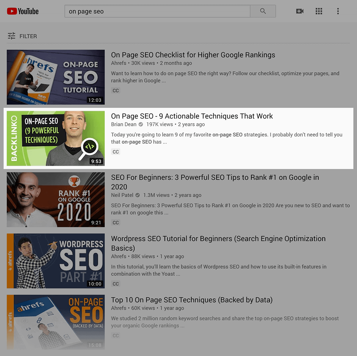 YouTube Search Rankings