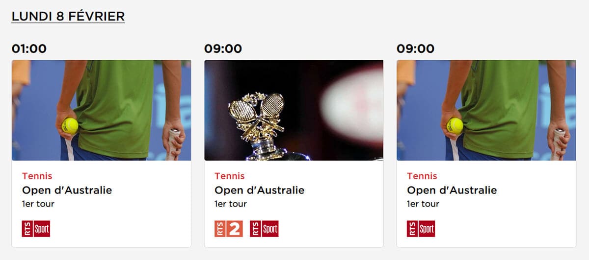 Programme TV RTS Open Australie 2021