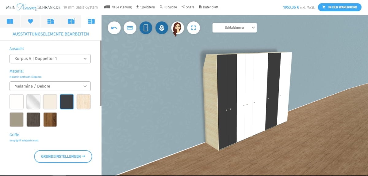 traumschrank screenshot schrankkonfigurator maßschrank ObjectCode GmbH