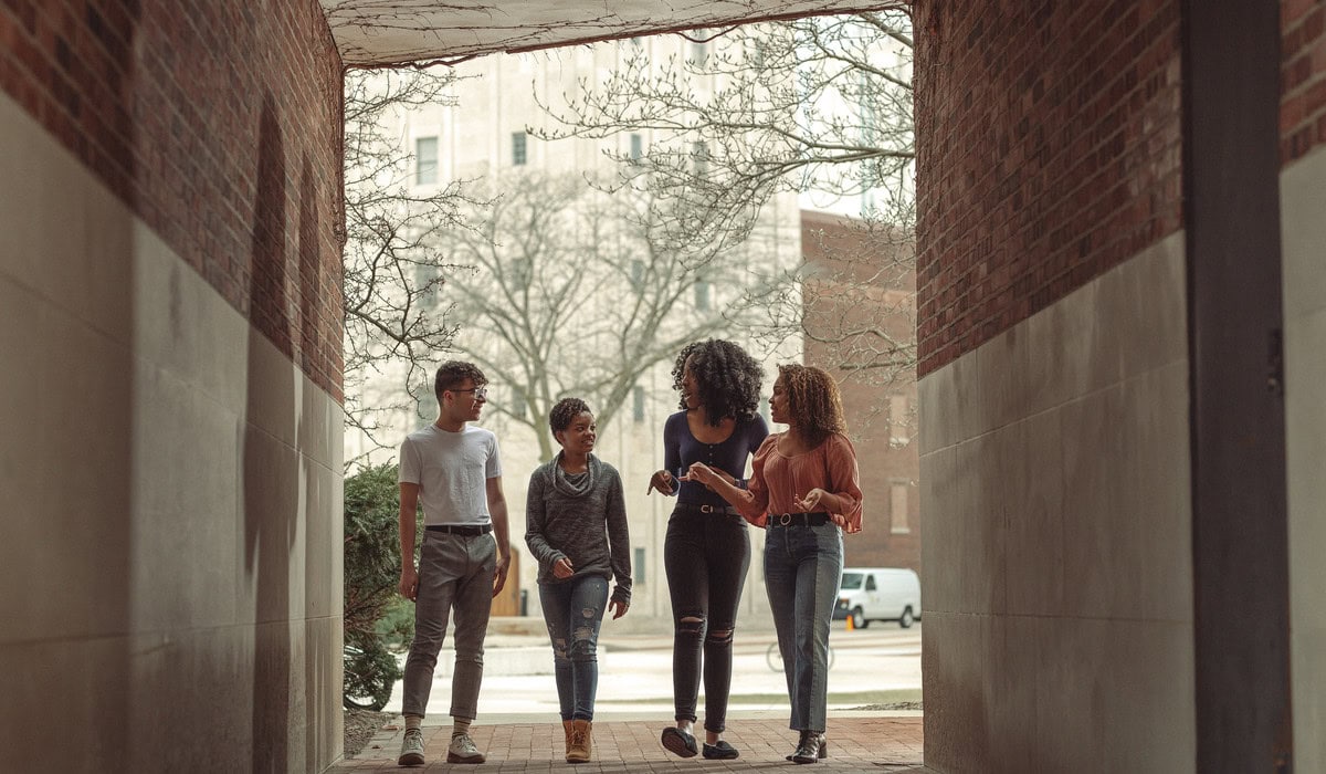 LEAD Scholars talking outside the Alumni Center at the University of Michigan