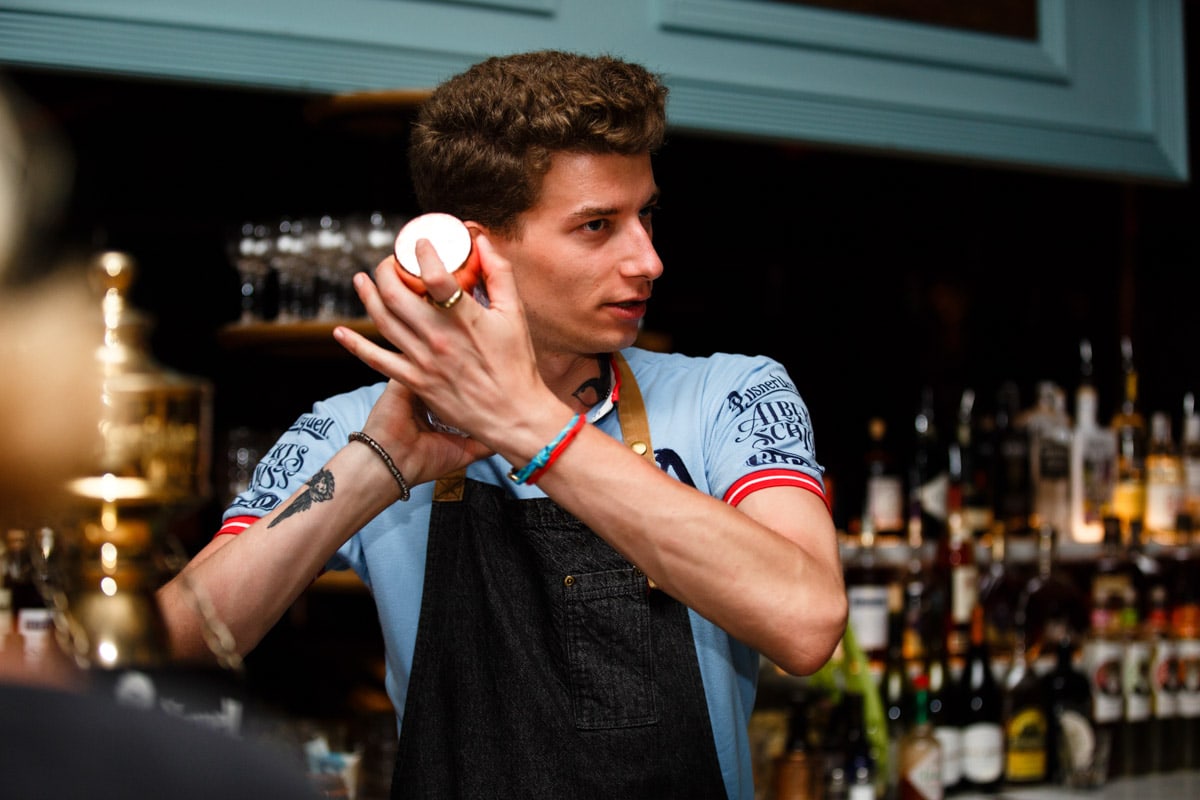 making cocktails at albert schloss for freak out after party