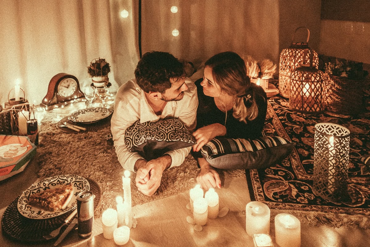 Couple having an at home date night.