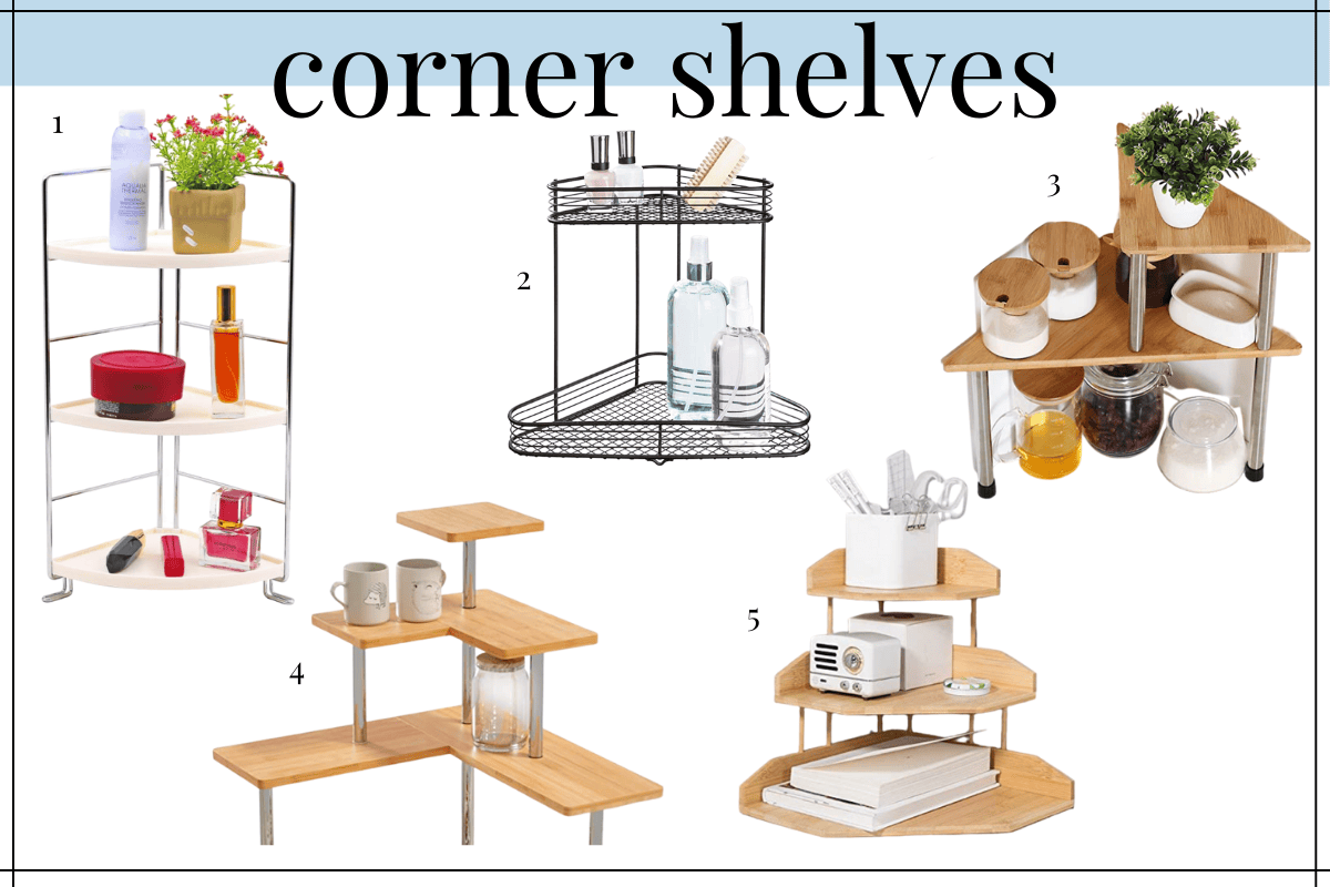 bathroom counter organization ideas using corner shelves