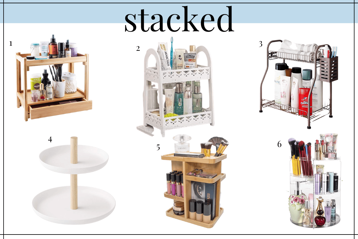 stacked shelving bathroom counter organization ideas