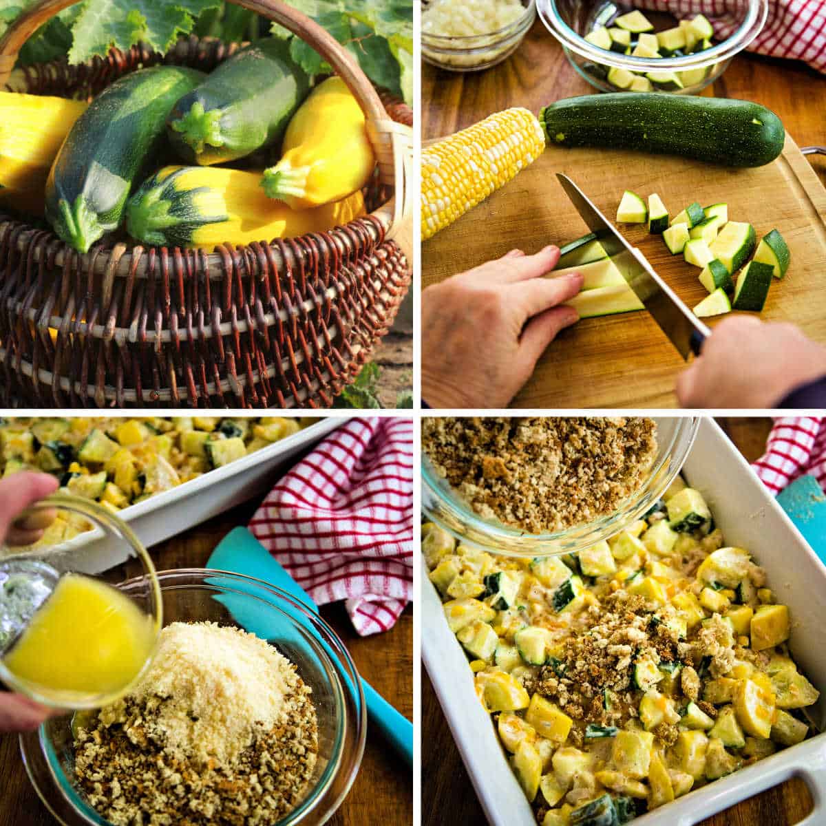 preparing squash zucchini casserole