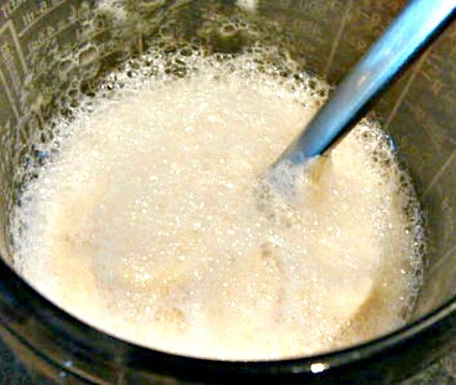 Easy Pretzels showing yeast mixture frothy