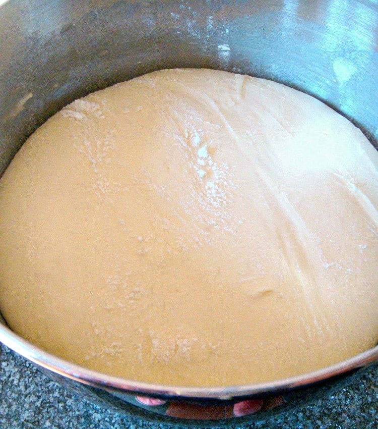 Easy pretzels, showing dough rising in bowl