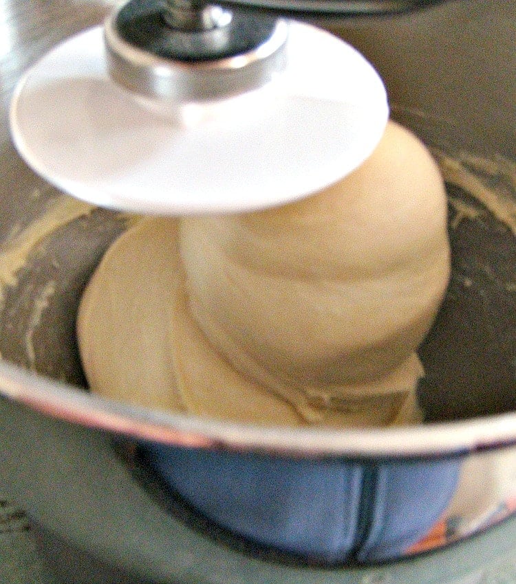 Easy pretzels showing stand mixer and dough consistency