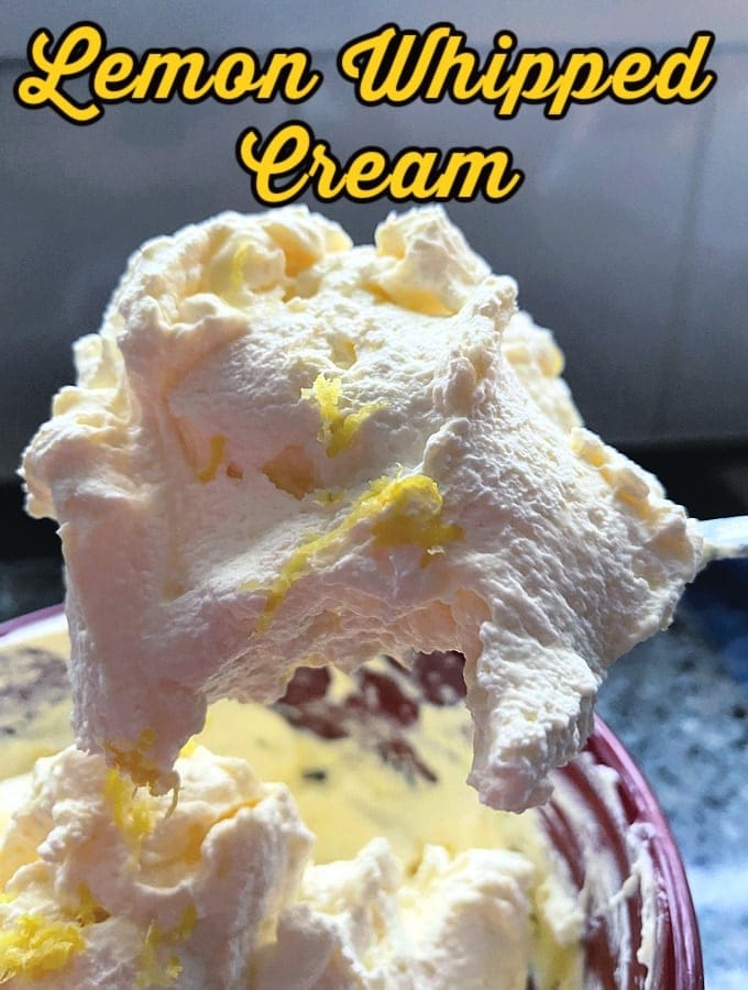 Lemon Whipped Cream, a very quick and easy recipe using fresh whipped cream to give you a sweet and tangy lemon flavour. Great with cakes or in a trifle