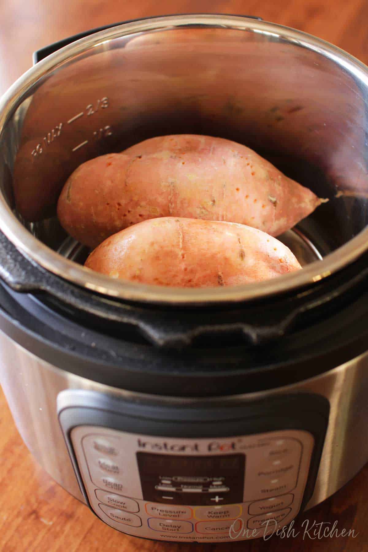 Two sweet potatoes in an instant pot