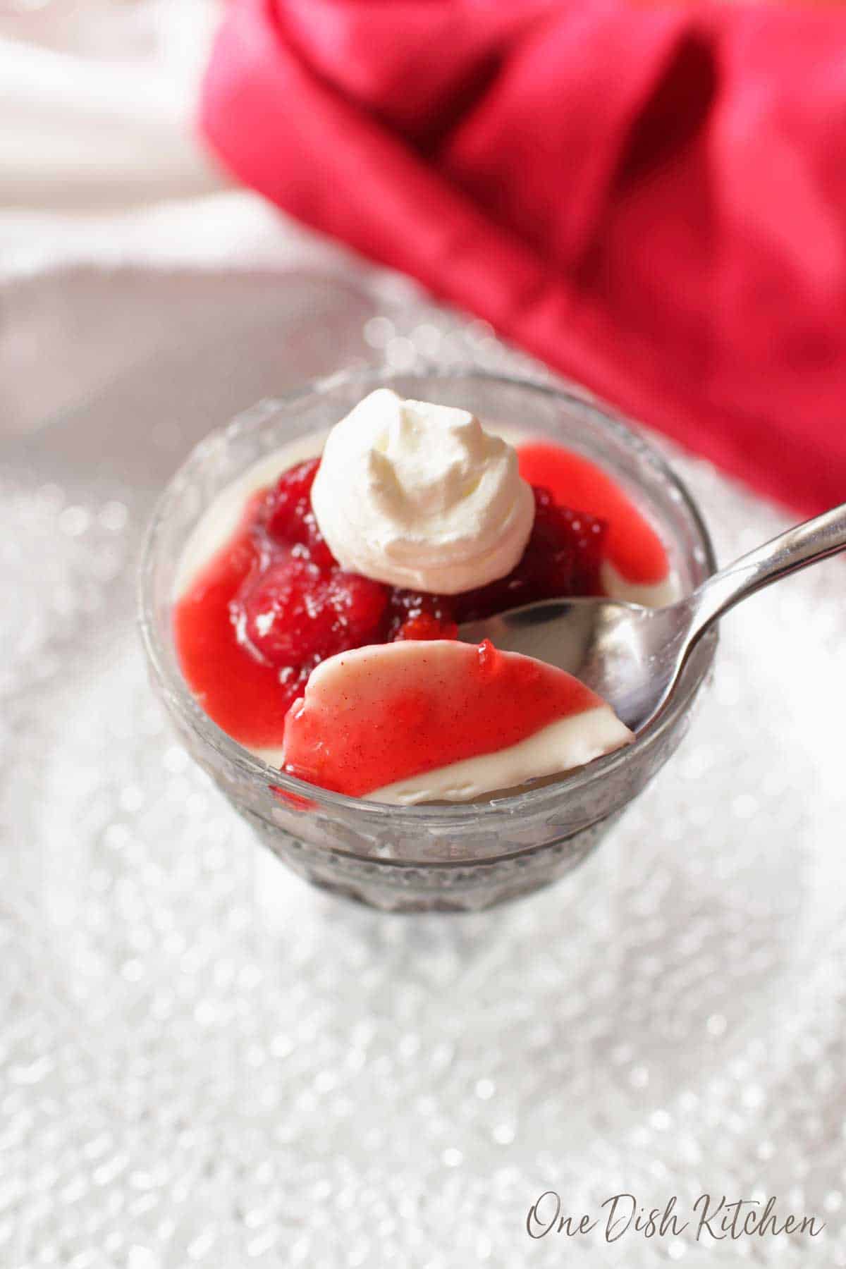 eating a panna cotta with a spoon | one dish kitchen