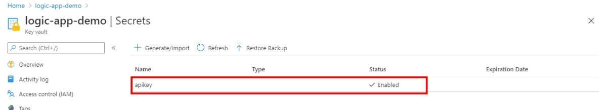 Azure Logic App secret in Azure Key Vault