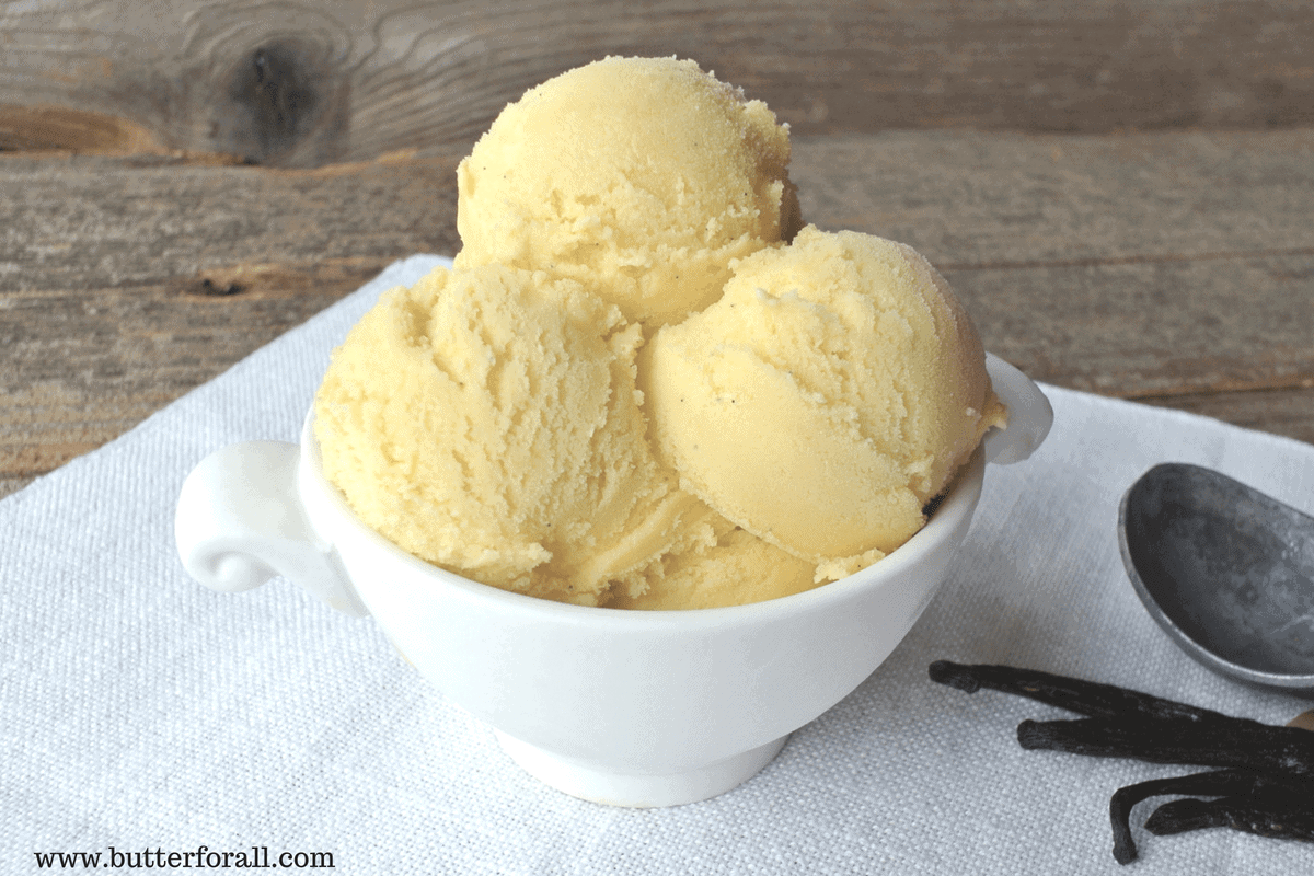 This real vanilla bean ice cream is made with only four nourishing ingredients and sweetened with maple syrup.