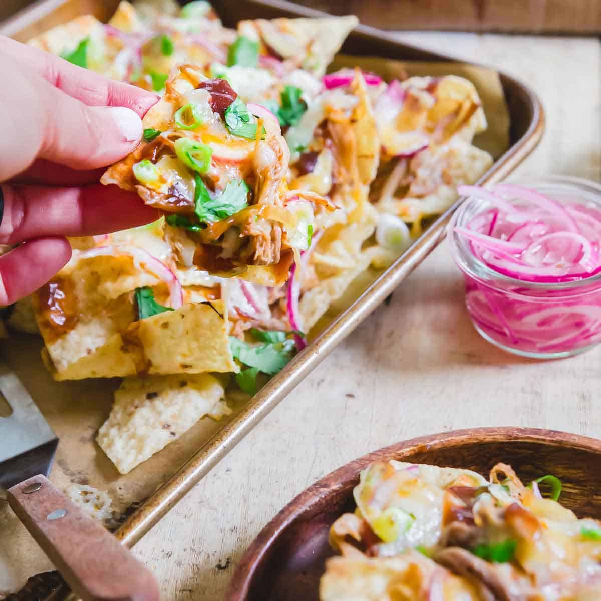 BBQ Pulled Pork Nachos EASY Loaded Pulled Pork Nacho Recipe