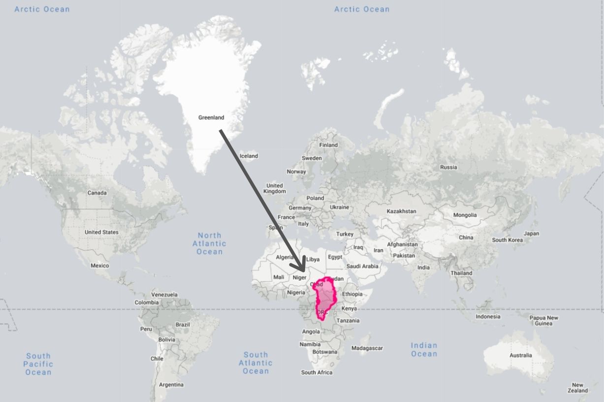 Greenland real size in perspective with Africa - The True Size