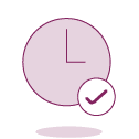 Purple Clock with a check mark below it. Purple Clock with a check mark below it.