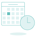 Icon_Tour Scheduler_B Calendar Icon with Clock Icon in Bottom Right Hand Corner | Website Assistant