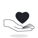 icon of open hand with heart over it | PERQ Company icon of open hand with heart over it | PERQ Company