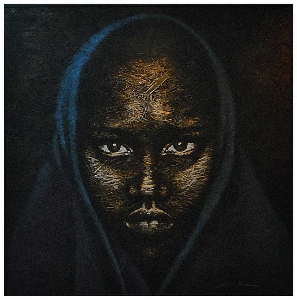 Dila Moniz Expõe no Forum Grandella 3 Dila Moniz - O Manto Azul, Acríco sobre Madeira 122 x 122cm
