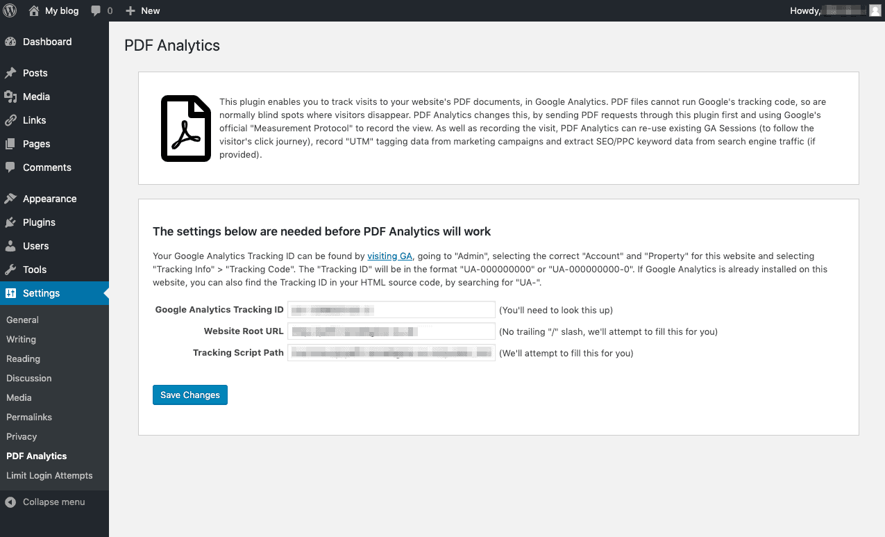 PDF Analytics - Settings Page