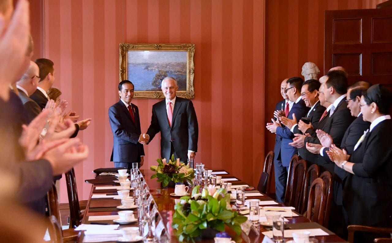 President Jokowi and PM Turnbull as well as their delegations have a bilateral meeting in Sydney, Australia, Sunday (26/2) (Photo: Press, Media and Information Bureau/Laily)