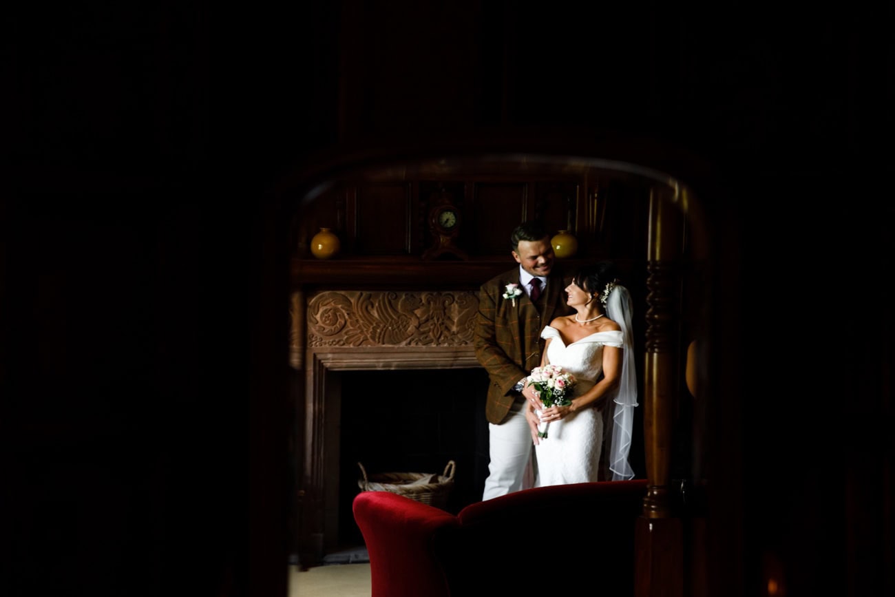 bride and groom in mirror at inglewood manor