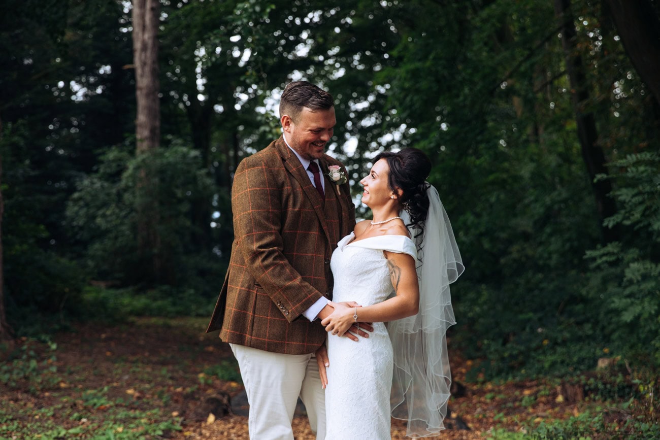 bride and groom in grounds at inglewood manor