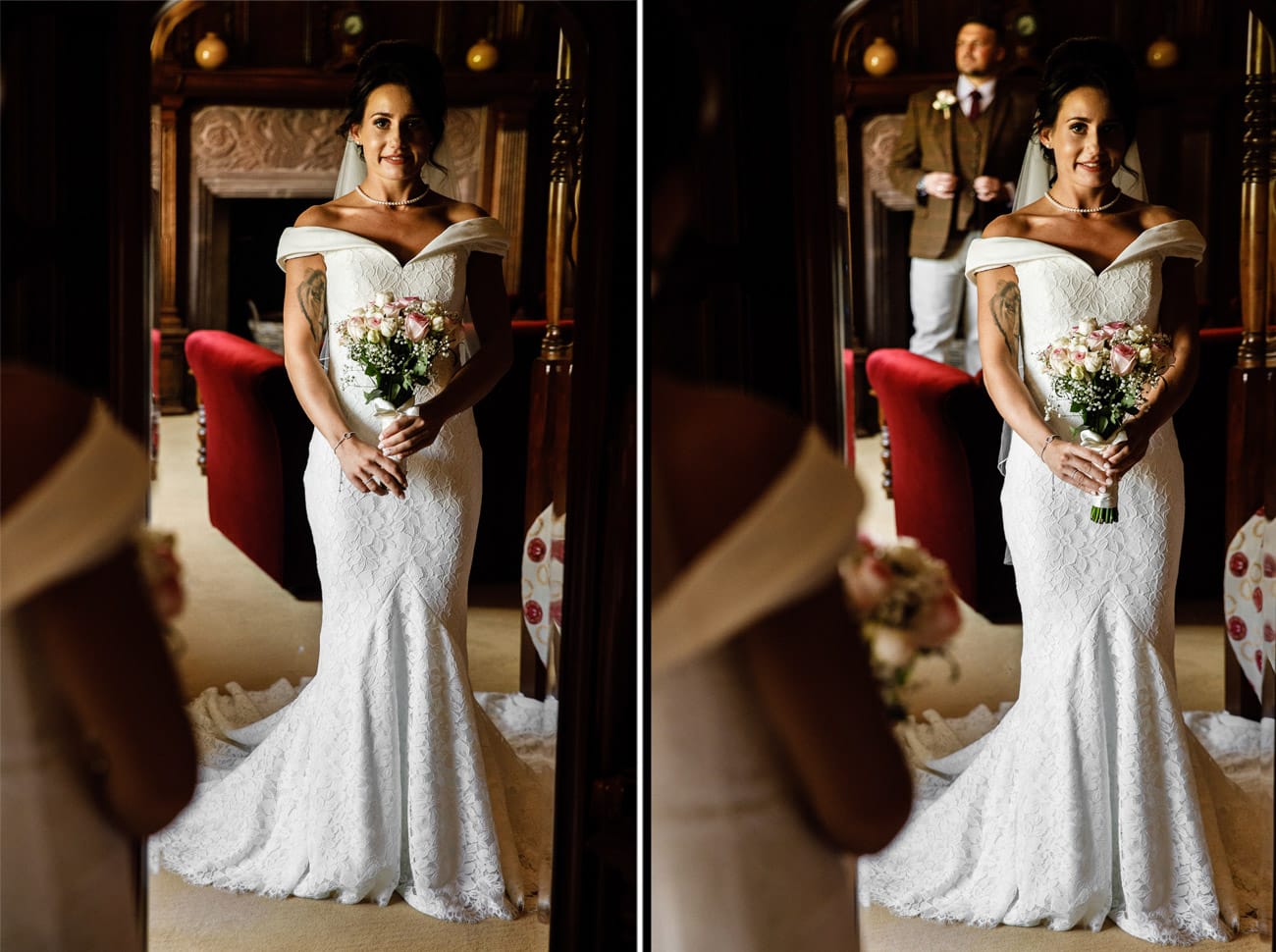 bride and groom in bridal suit at inglewood manor