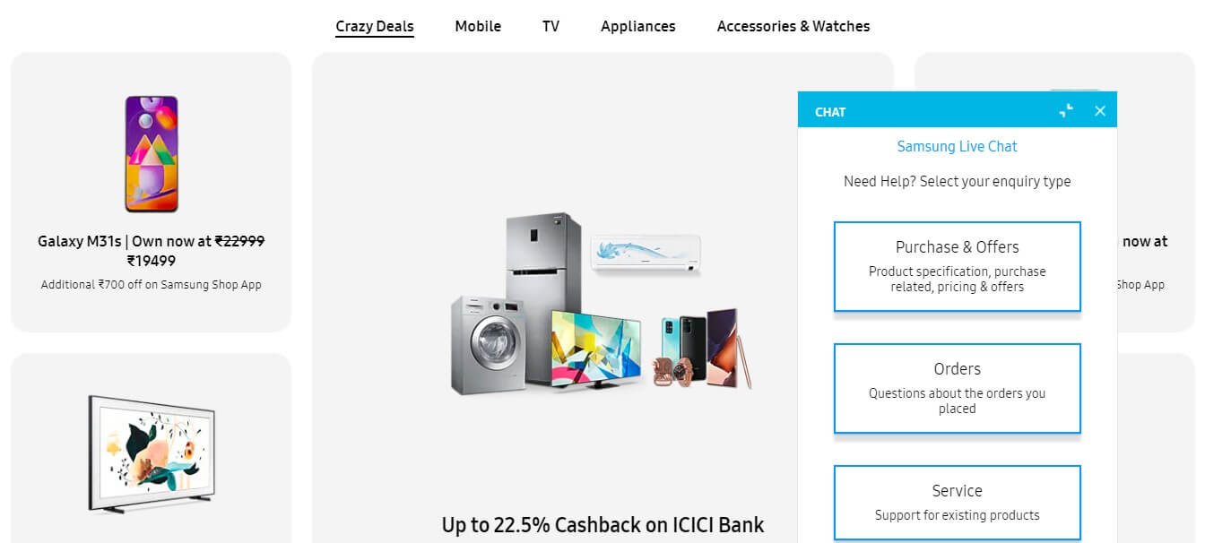 Samsung live chat - b2c lead generation