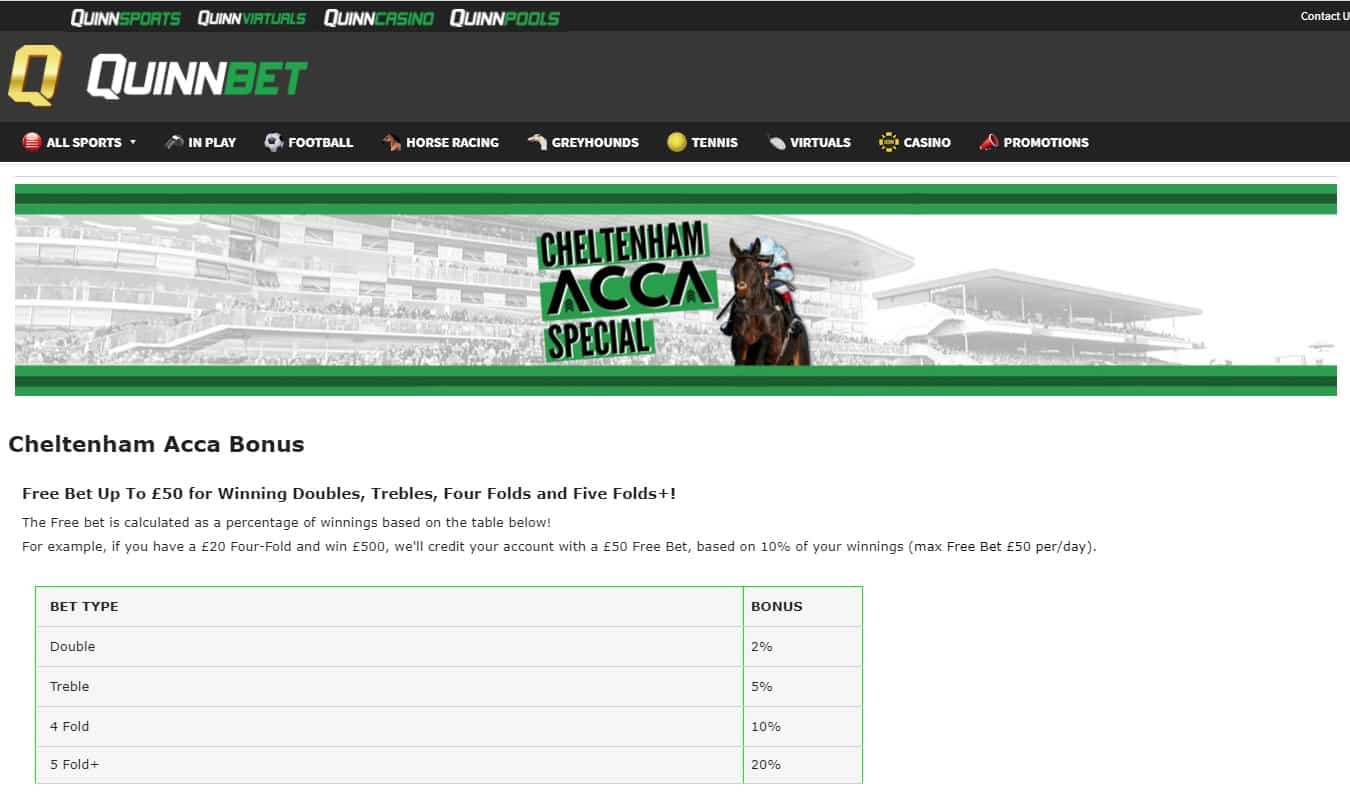 Cheltenham Acca Bonus Offer at Quinnbet
