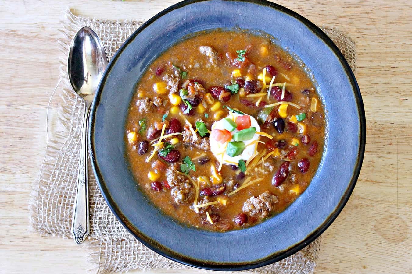 Healthy taco soup is a quick and easy weeknight dinner. This Instant Pot spicy taco soup could not be more delicious. The whole family will love it...they'll have no clue that it's totally Weight Watchers friendly!