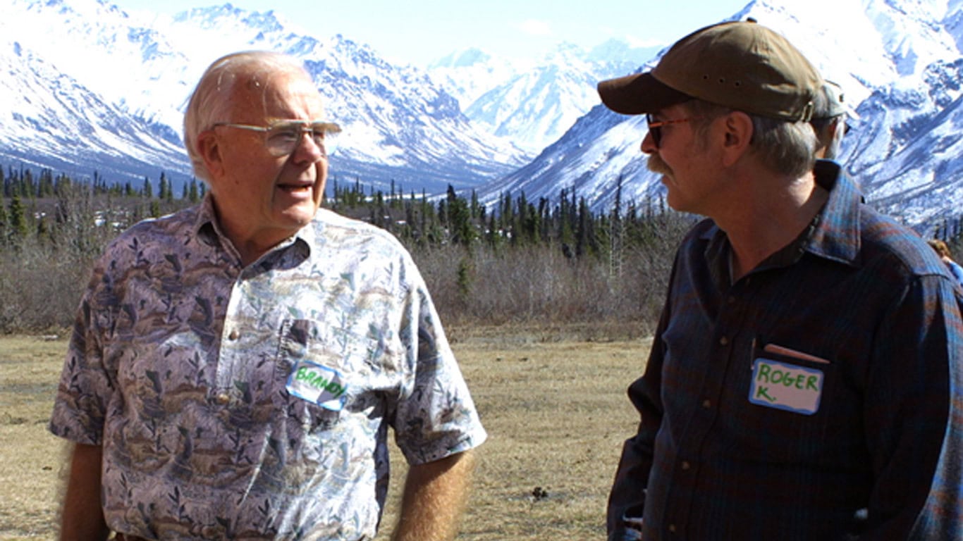 Brandy and wilderness expert Roger Kaye at a Wilderness Watch Wilderness Forum in Alaska, May 2004. (c) George Nickas