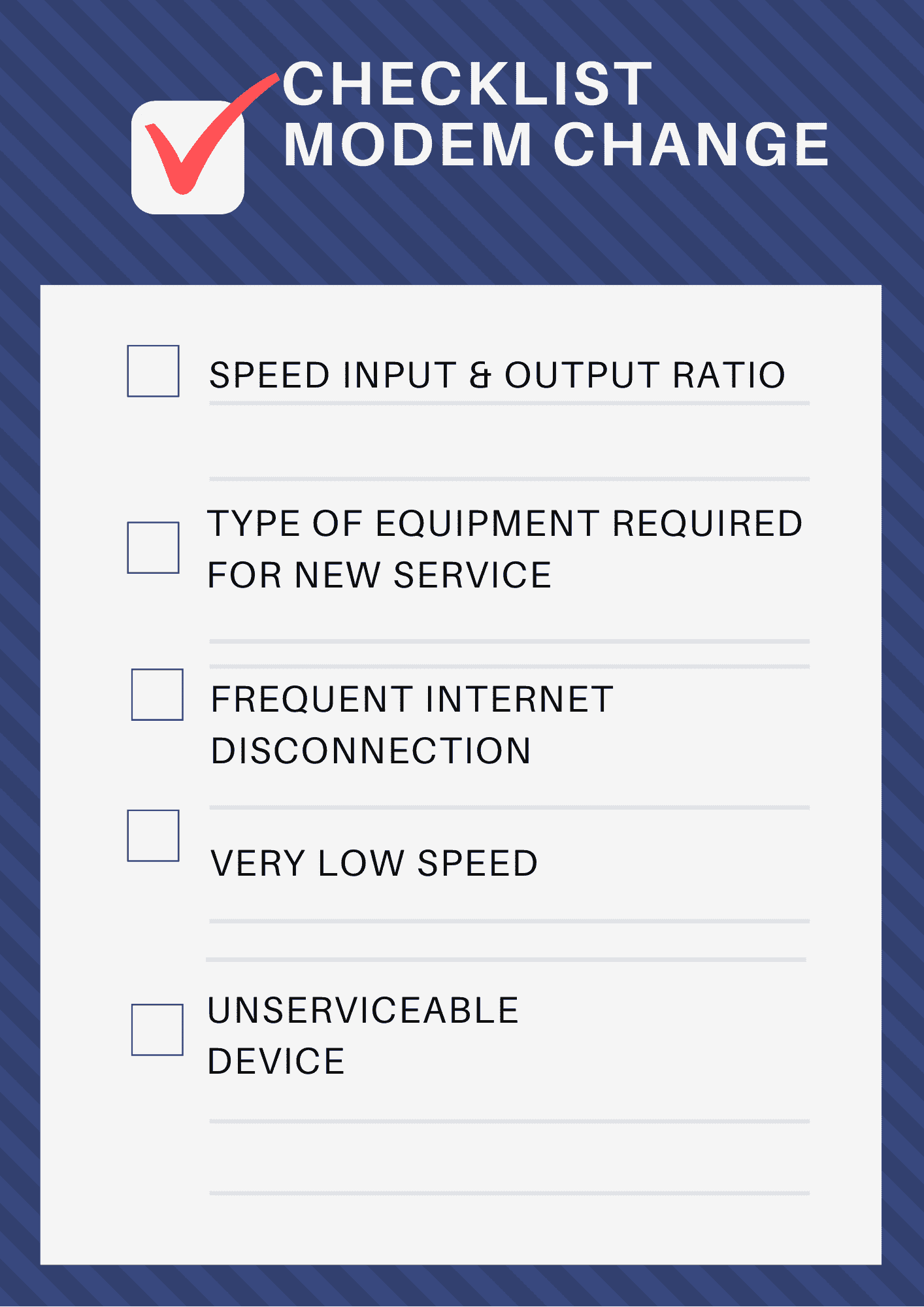 checklist modem modem replacement checklist
