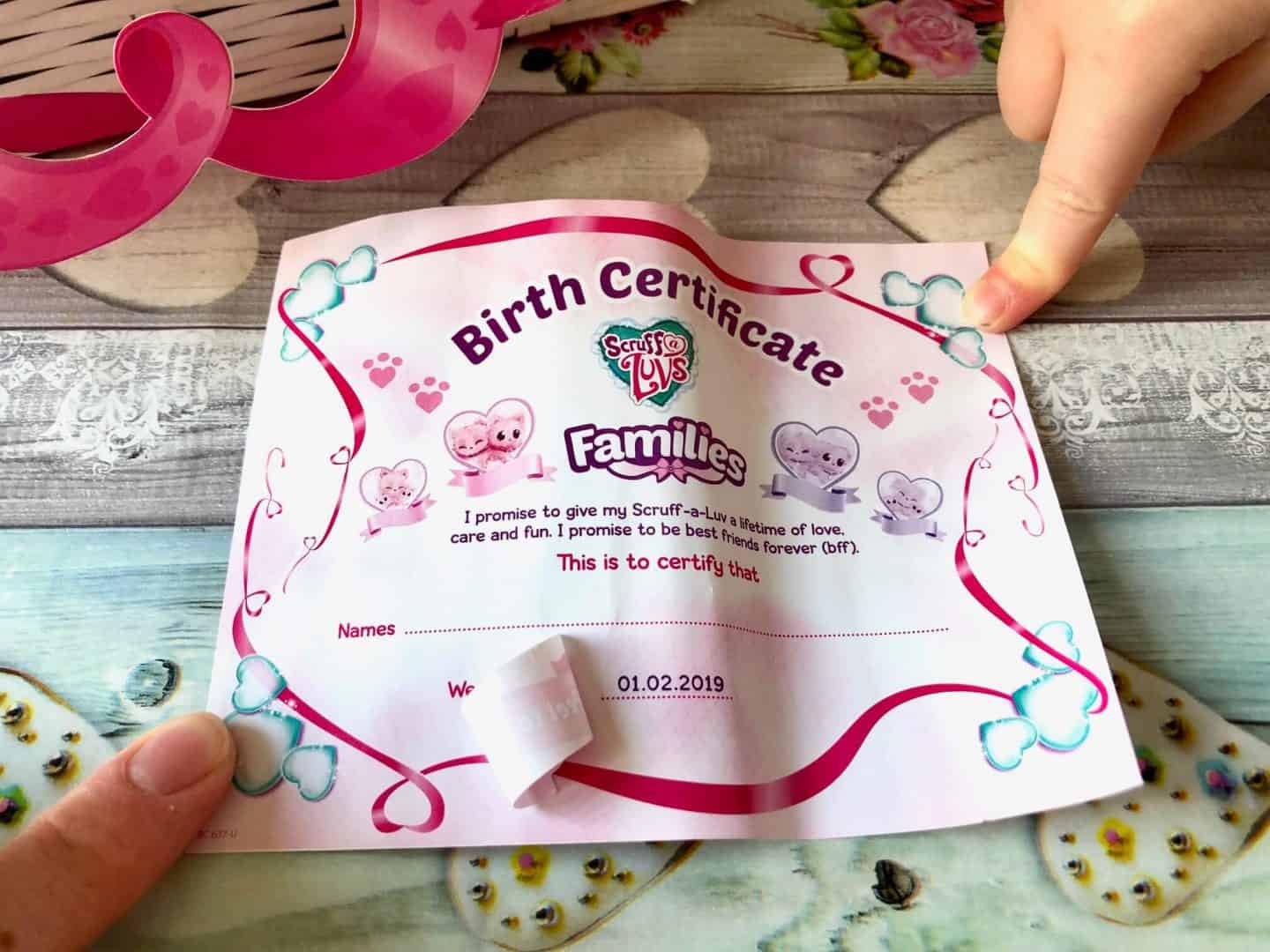 Scruff-a-luvs birth adoption certificate