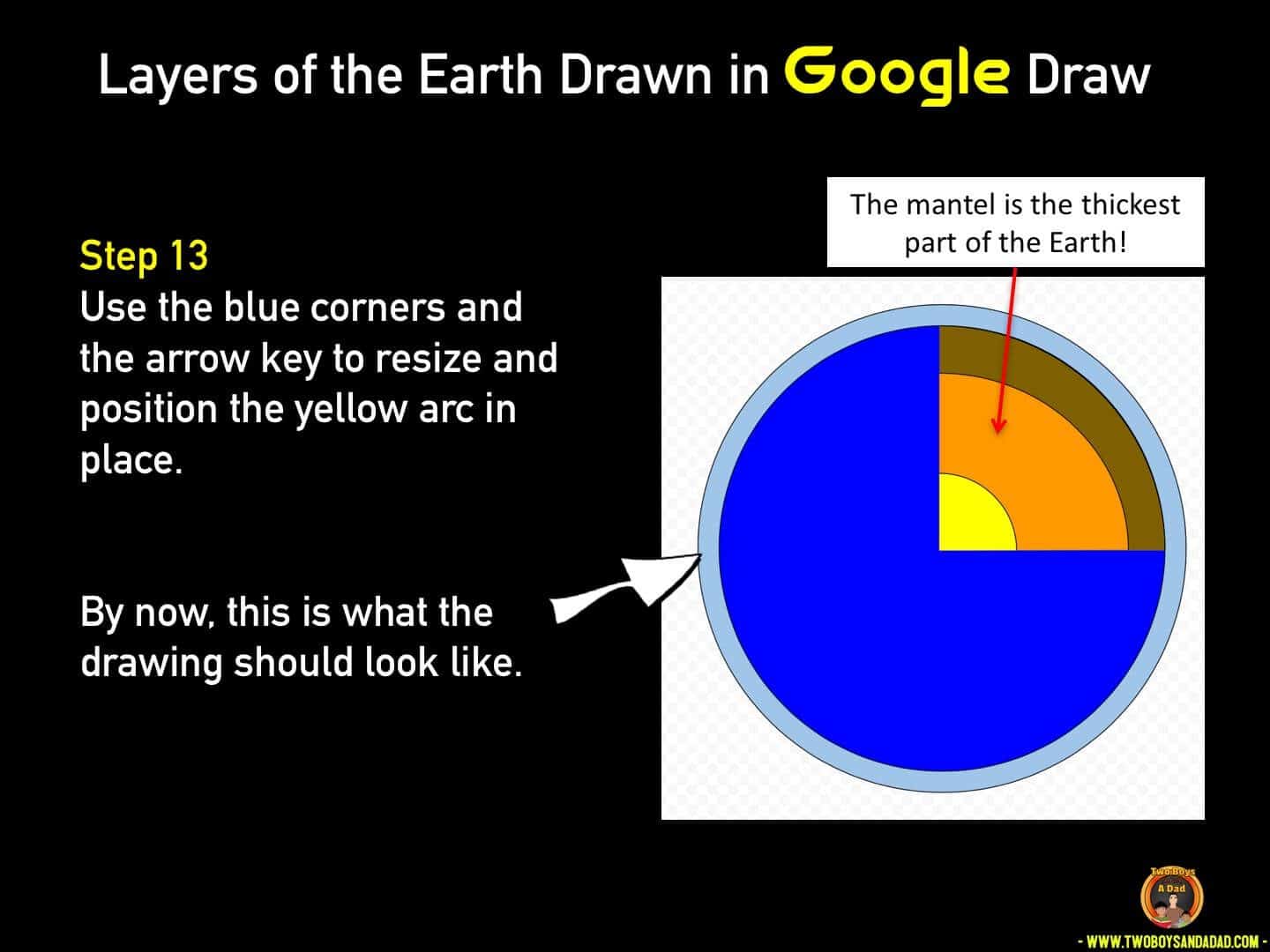 Follow this tutorial on how to use Google Draw in the classroom to draw the layers of the Earth. It's a fun activity! Click to see the tutorial. #twoboysandadad #google #googledraw #classroom #technology #chromebooks Use Google Draw in the classroom Step 13