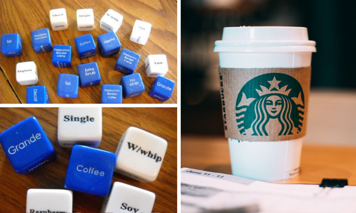 starbucks-dice-game Make training fun! (and part of the Proprietary Way): To help new baristas, trainers developed a dice game to emulate the complex orders that customers have come to expect. ©Starbucks