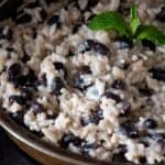 Close up of Banana coconut rice and black beans