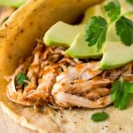 Instant Pot Shredded Chicken inside tortillas with avocado