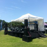 Medium PA System hire used at an Outdoor gig, Medium hire sound system hire auckland for bands playing music in parks, pa system hire auckland