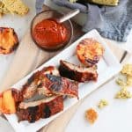 Instant Pot Chipotle Peach BBQ Ribs on a plate