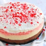 peppermint cheesecake on a white plate
