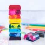 Square crayons of many different colors