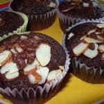 Gluten Free Chocolate Cupcakes. Delicious with a few chocolate chips and sliced almonds on top.