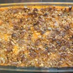 easy sweet potato casserole with pecan topping baked