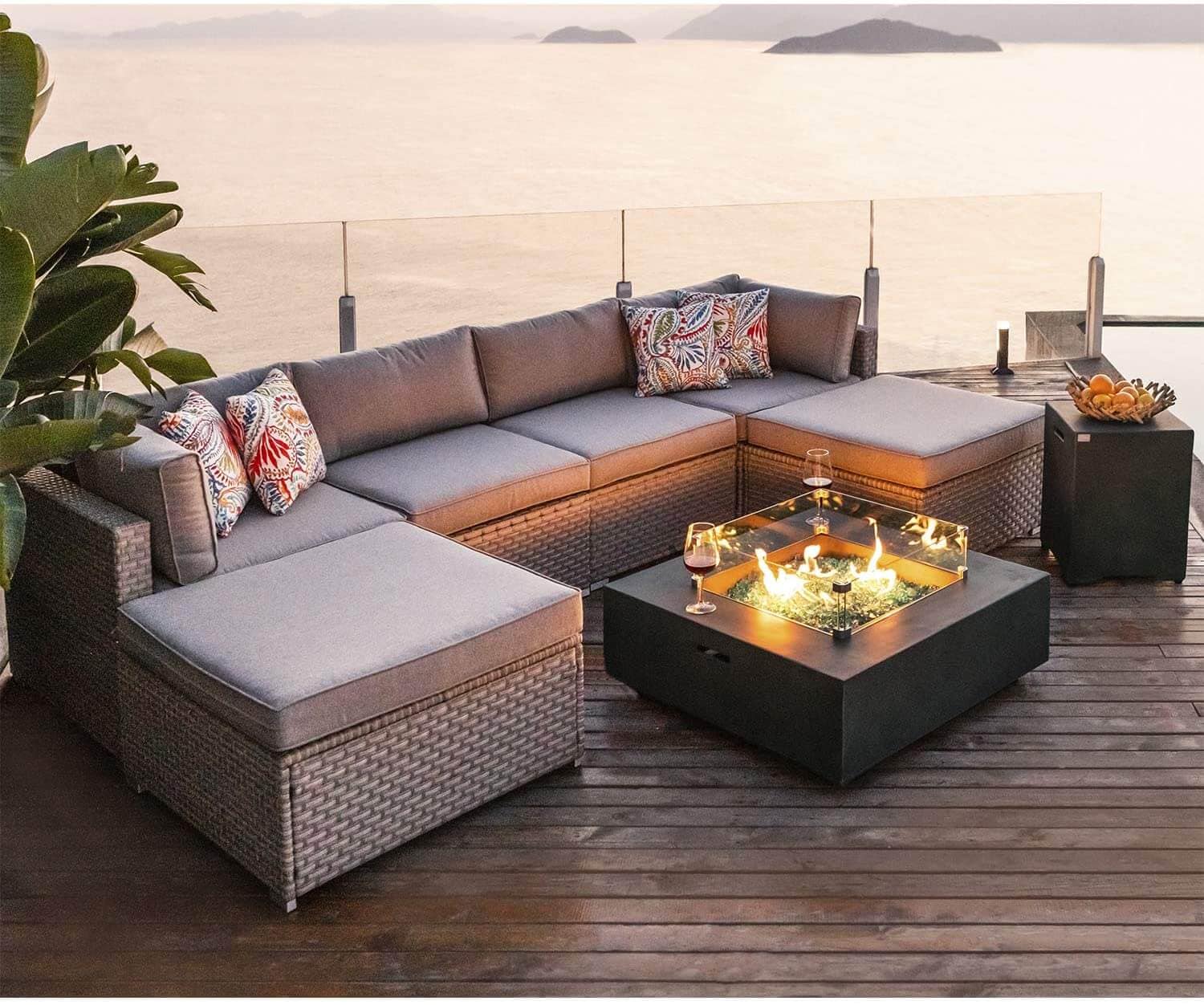 Awesome Cosiest 8 Piece Patio Set with Fire Pit