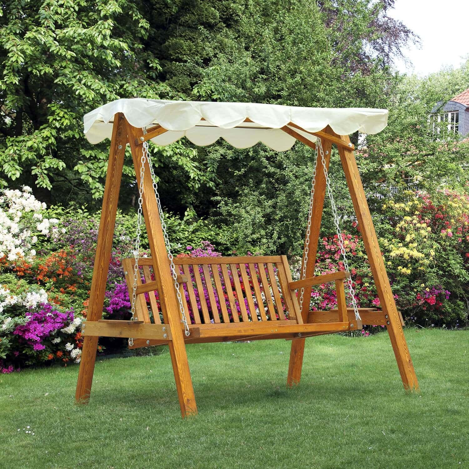 REPAINTING WOODEN PATIO SWING WITH CANOPY MAKEOVER IDEAS