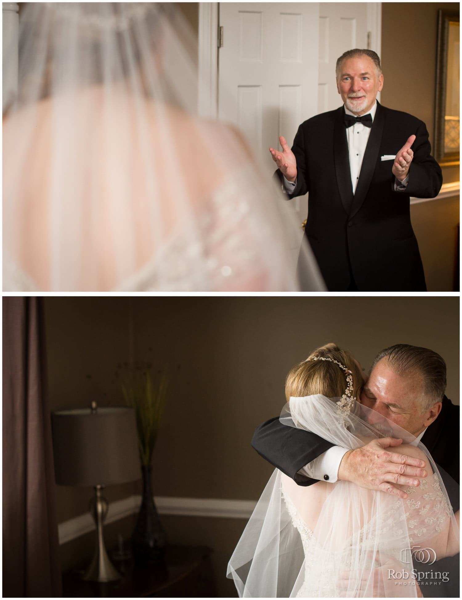 Bride's first look with dad, father | Glen Sanders Mansion Wedding photographer